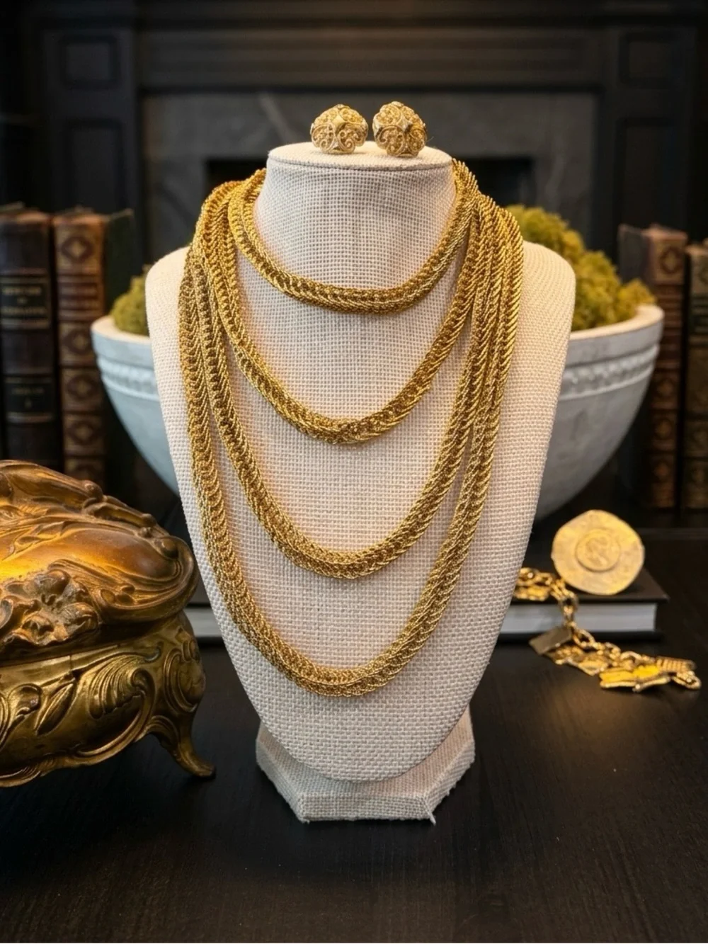 Vintage-Antique Guatemalan Wedding Rope Necklace and Avon Filigree Earrings - Picture 2 of 9